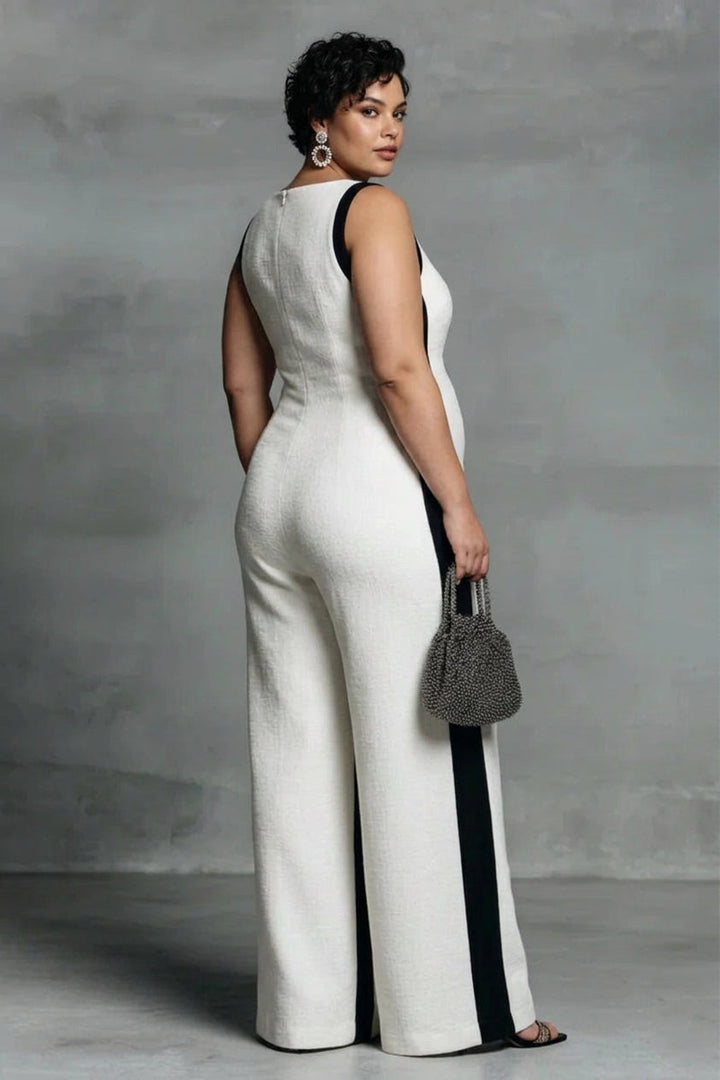 Hana - Svart &amp; Vit Kontrast Rand Jumpsuit