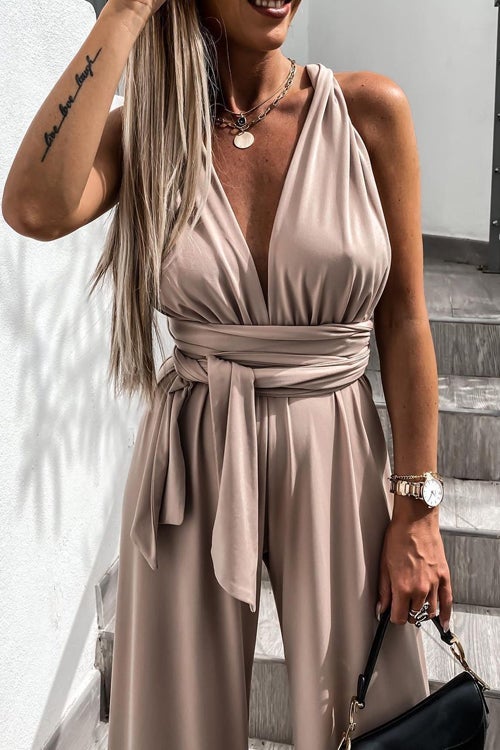 Edith - Enfärgad Slim V-Hals Snörning Ärmfri Jumpsuit