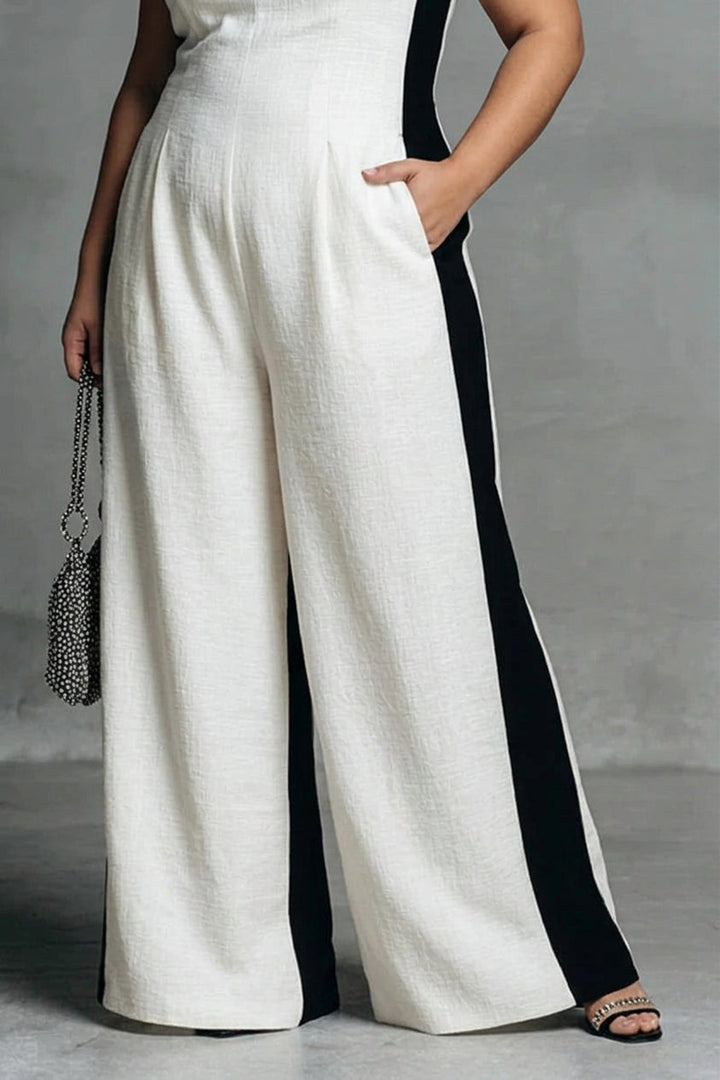 Hana - Svart &amp; Vit Kontrast Rand Jumpsuit