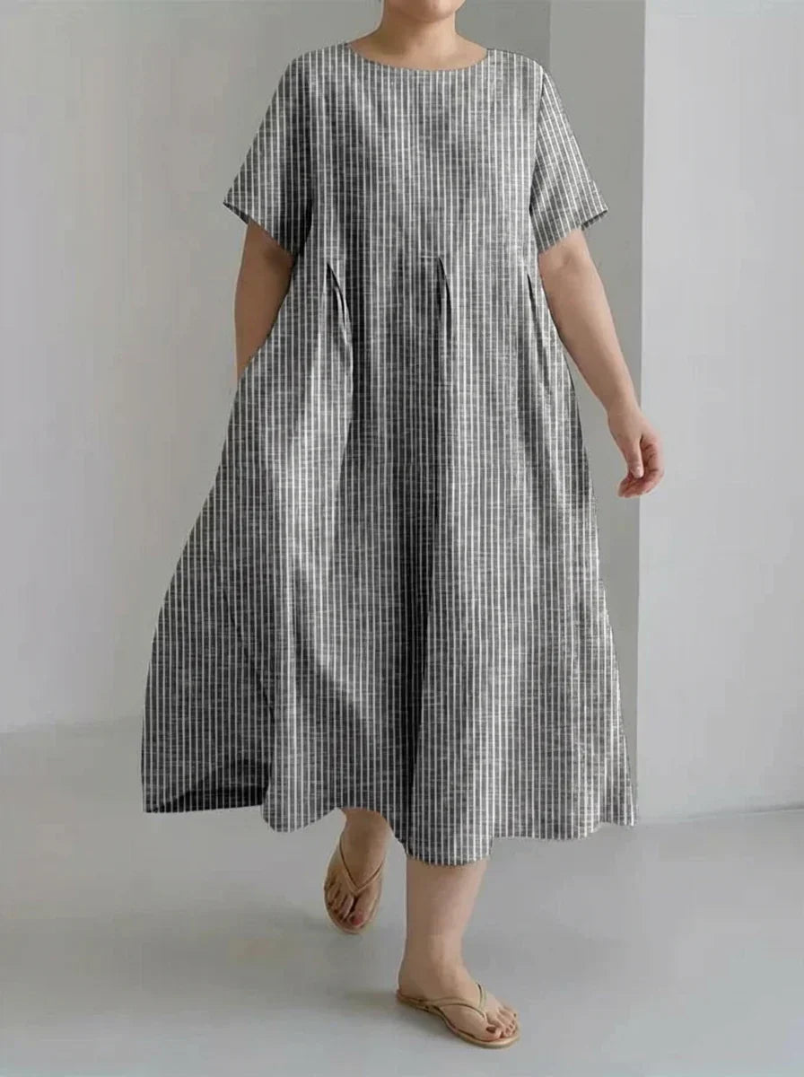 Laisa | Dam Casual Med Retro Randig Design Löst Klänning