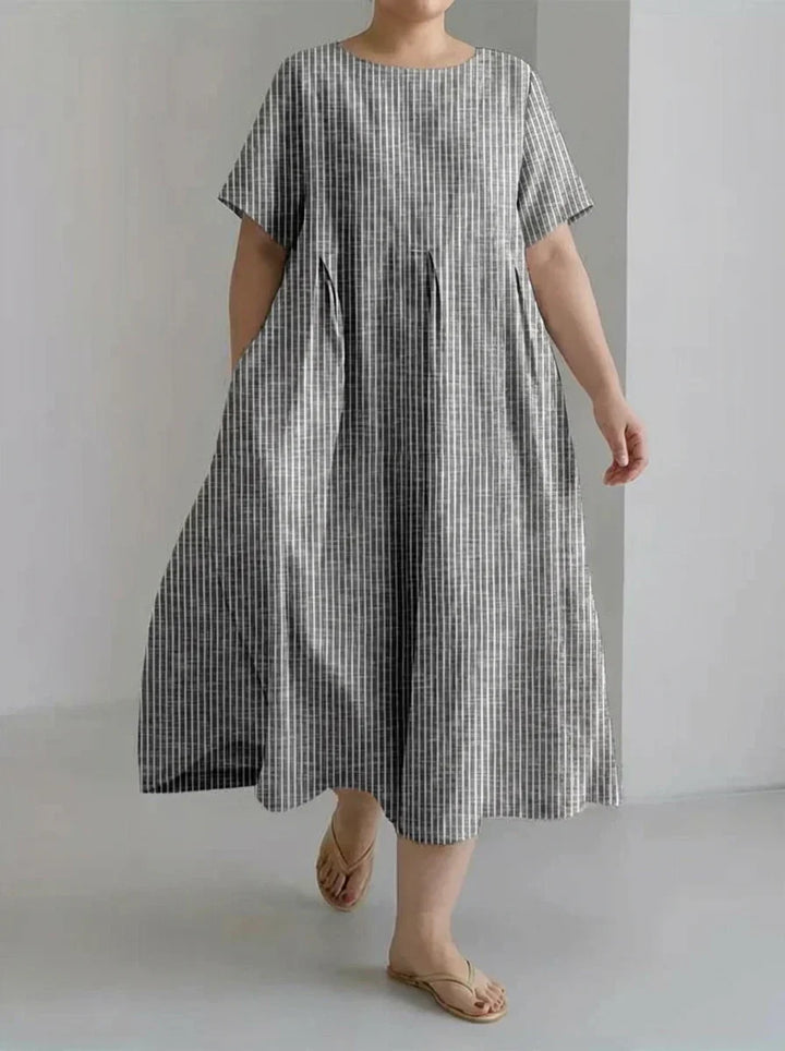 Laisa | Dam Casual Med Retro Randig Design Löst Klänning