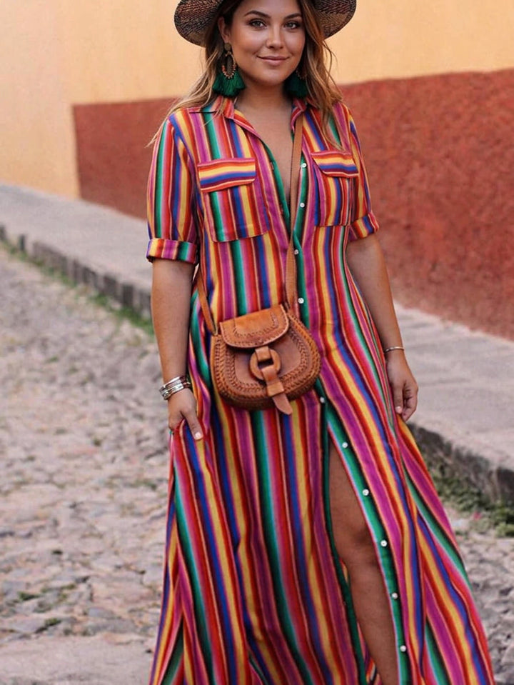 Lark | Sommaravslappnad Randig Tryckt Skirt Maxi Kjol
