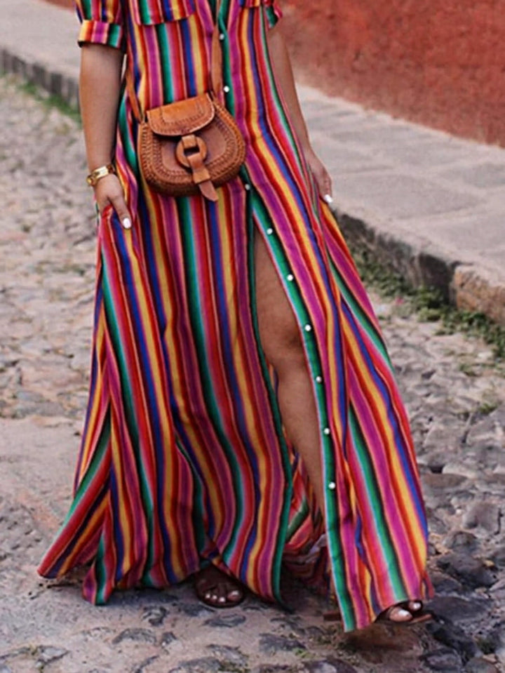 Lark | Sommaravslappnad Randig Tryckt Skirt Maxi Kjol