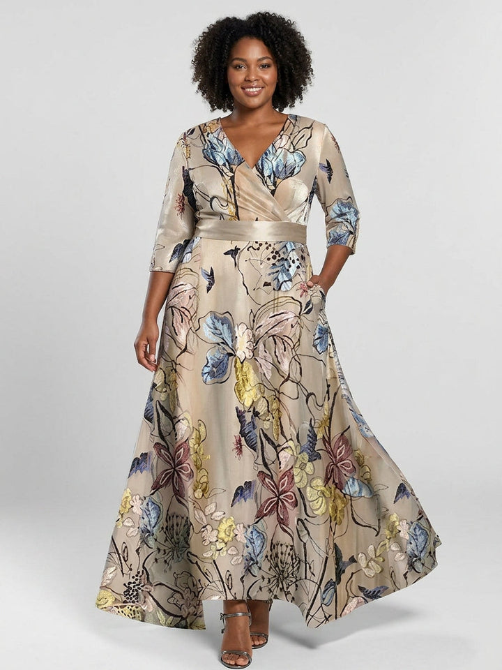 Wynne | Seaside Glam Elegant Mid Sleeve Maxi Klänning Ensemble