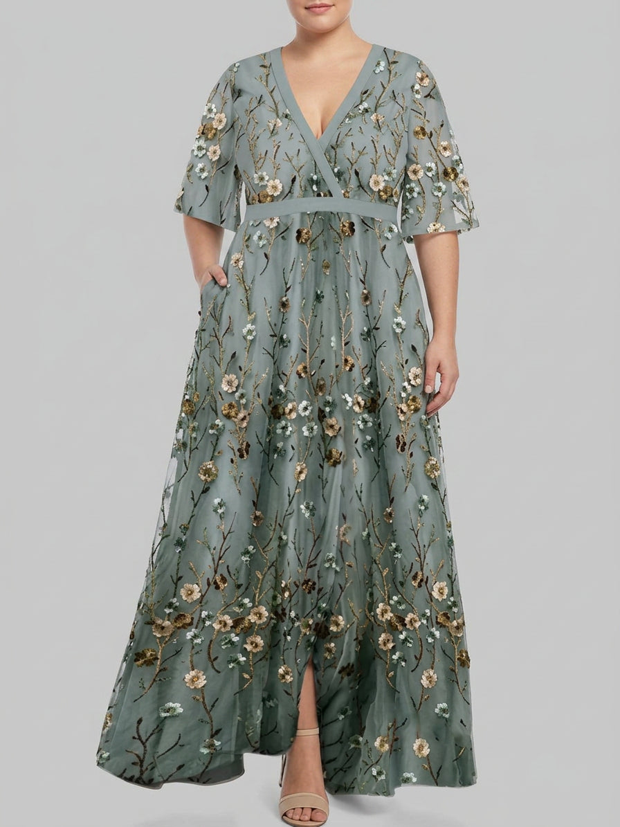 Wynne | Seaside Glam Elegant Mid Sleeve Maxi Klänning Ensemble