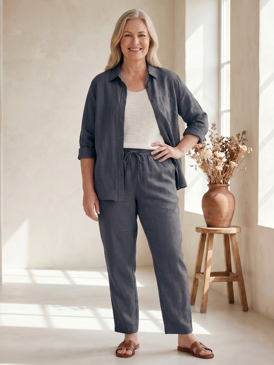 Paloma | Långärmad Skjorta och Taperade Byxor Set