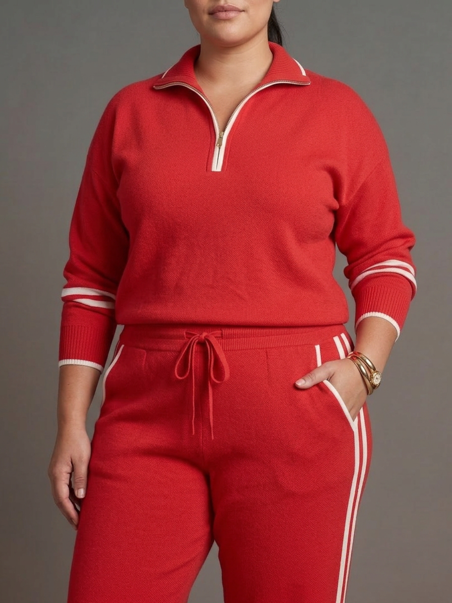 Greer | Zip Neck Långärmad Sidostrik Leggings Set