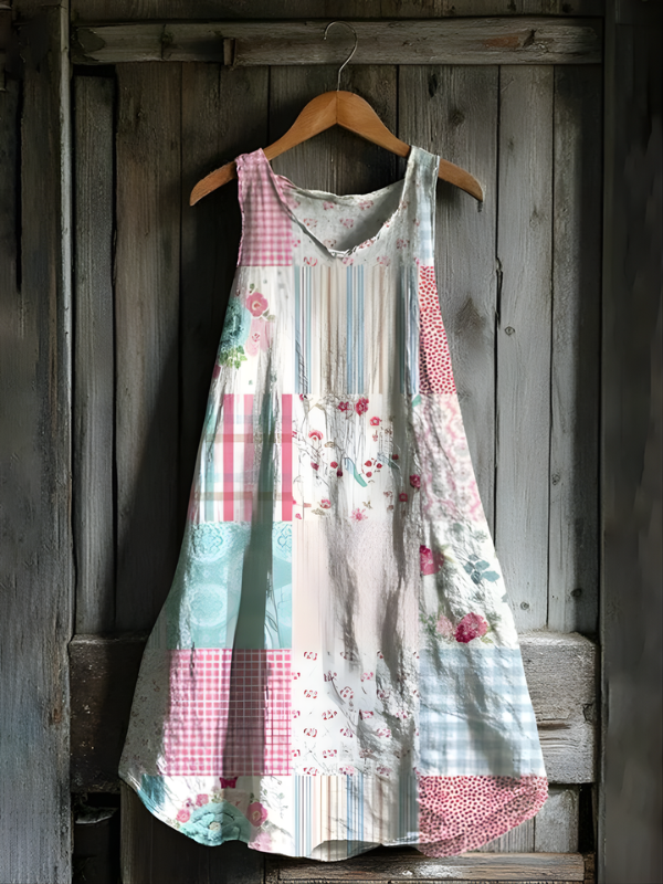 Nadia - Stuga Patchwork Konst Tank Klänning