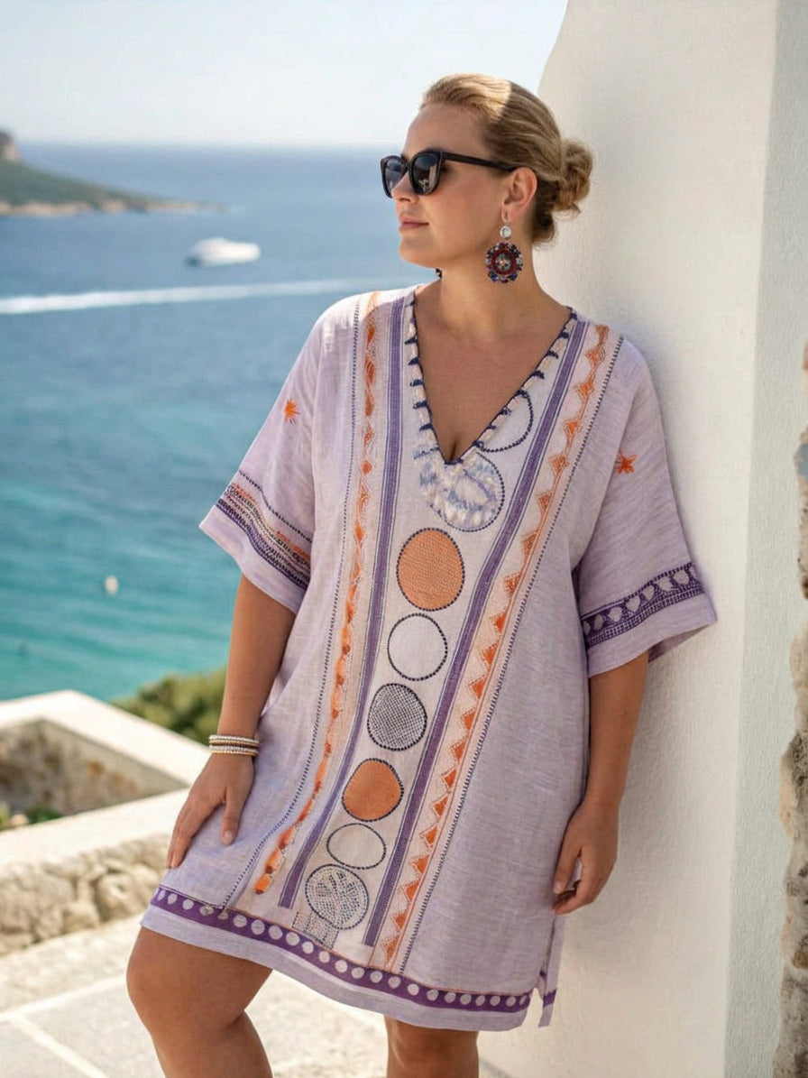 Nell | Coastal Broderad Mini Klänning