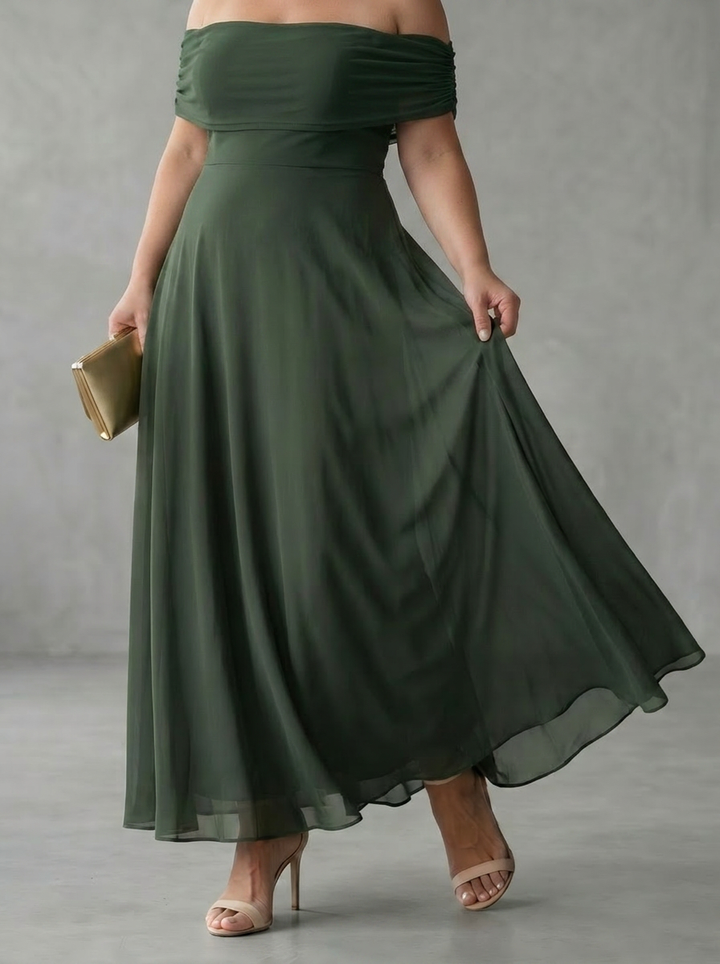 Astrid | Off Shoulder Draped Midi Klänning