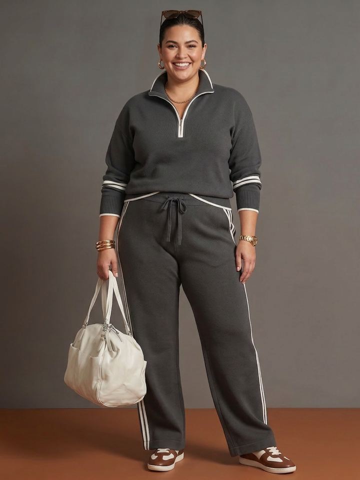 Greer | Zip Neck Långärmad Sidostrik Leggings Set
