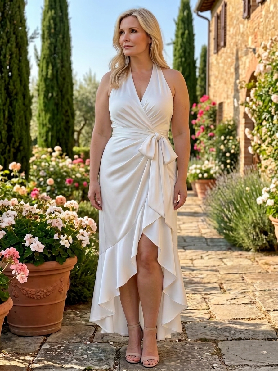 Amina | Halterneck Wrap Asymmetrisk Midiklänning