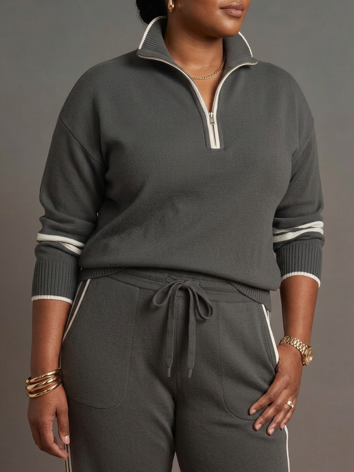 Greer | Zip Neck Långärmad Sidostrik Leggings Set