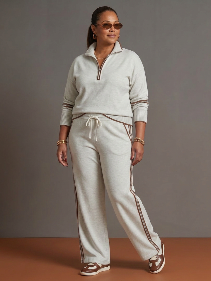 Greer | Zip Neck Långärmad Sidostrik Leggings Set