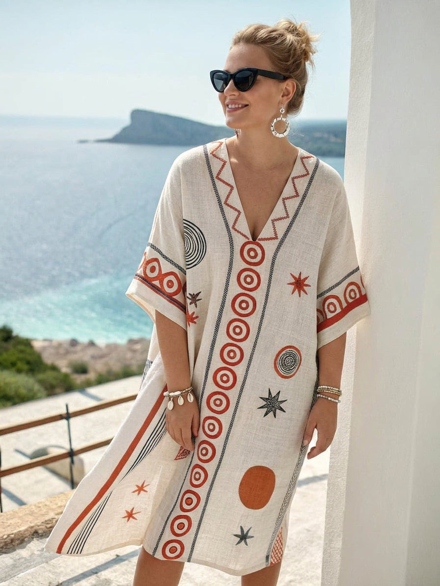 Mika | Kustgeometrisk broderad miniklänning