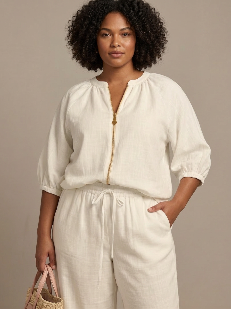 Cecily | Blus med dragkedja fram och vida byxor