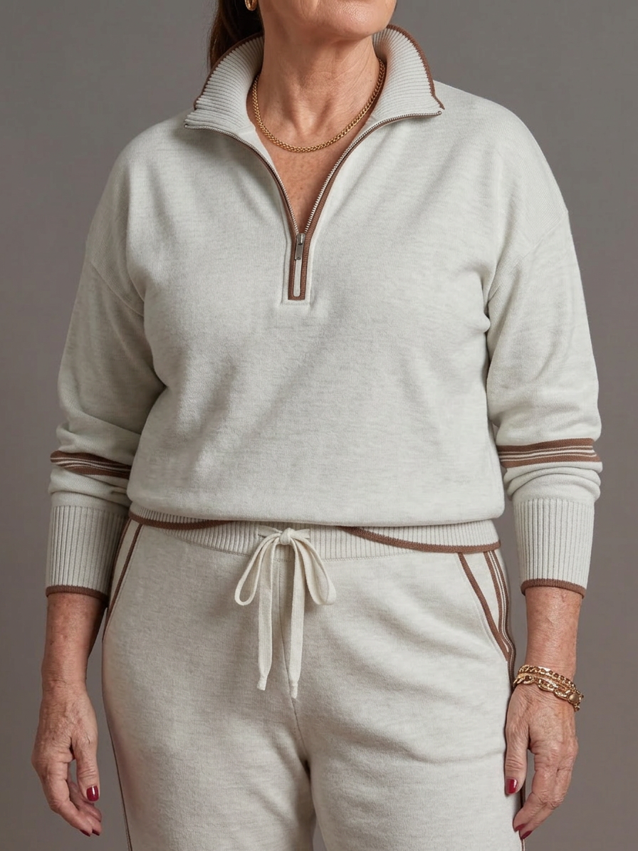 Greer | Zip Neck Långärmad Sidostrik Leggings Set