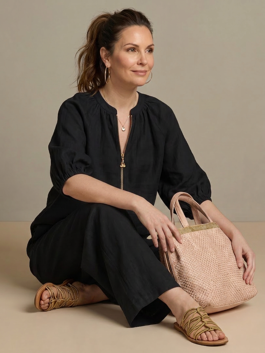 Cecily | Blus med dragkedja fram och vida byxor
