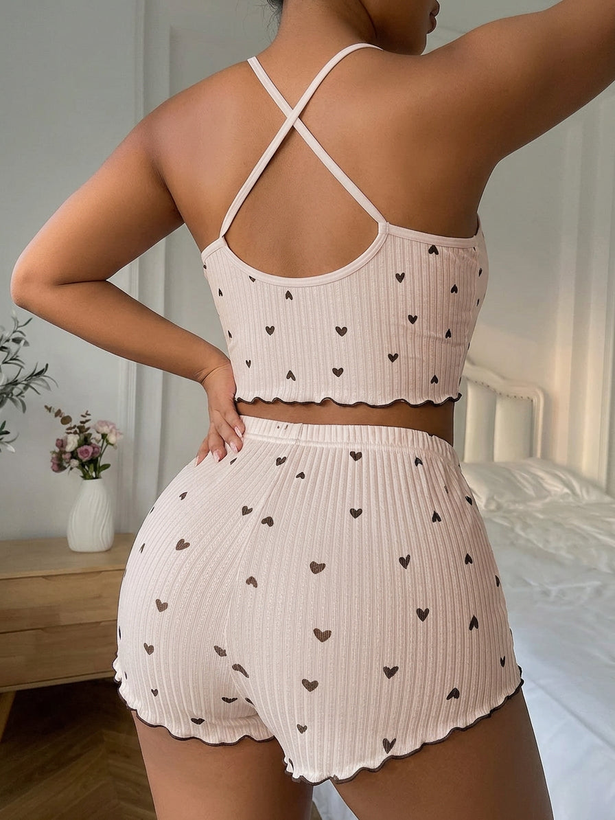 Yara | Hjärttryck Volang Trim Pyjamas Set