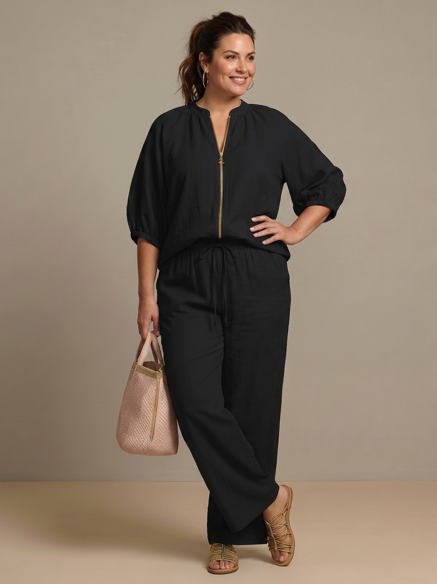 Cecily | Blus med dragkedja fram och vida byxor
