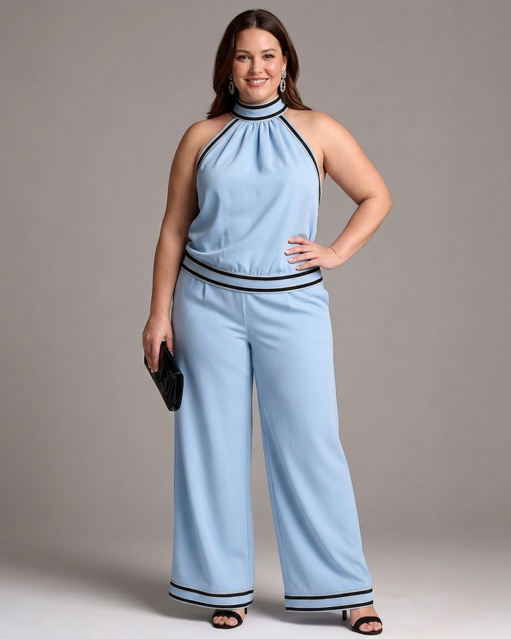 Saffran | Kontrastdetalj Halterneck Vidben Jumpsuit