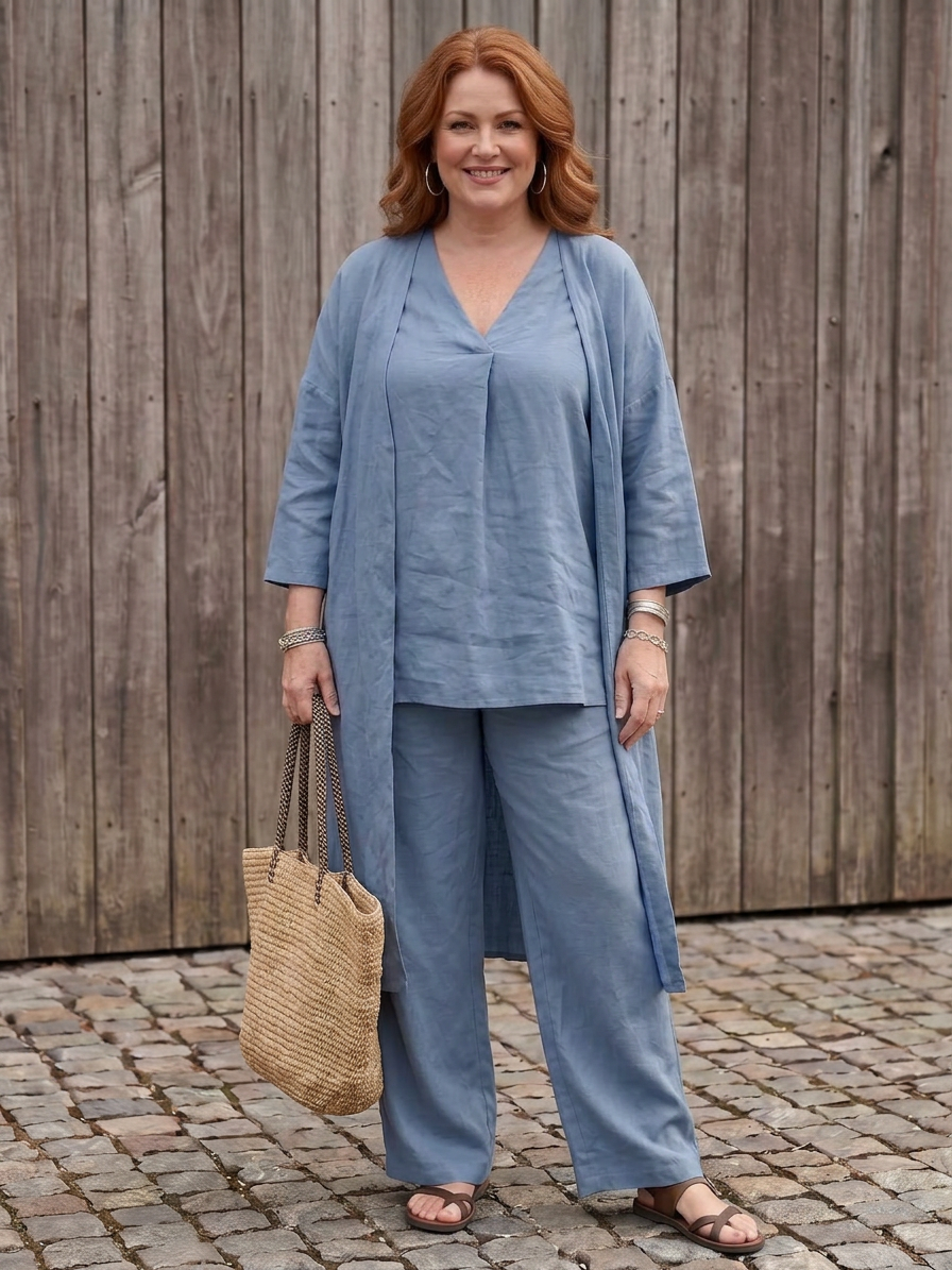 Juna | Lång Tunika Top och Vida Byxor Set
