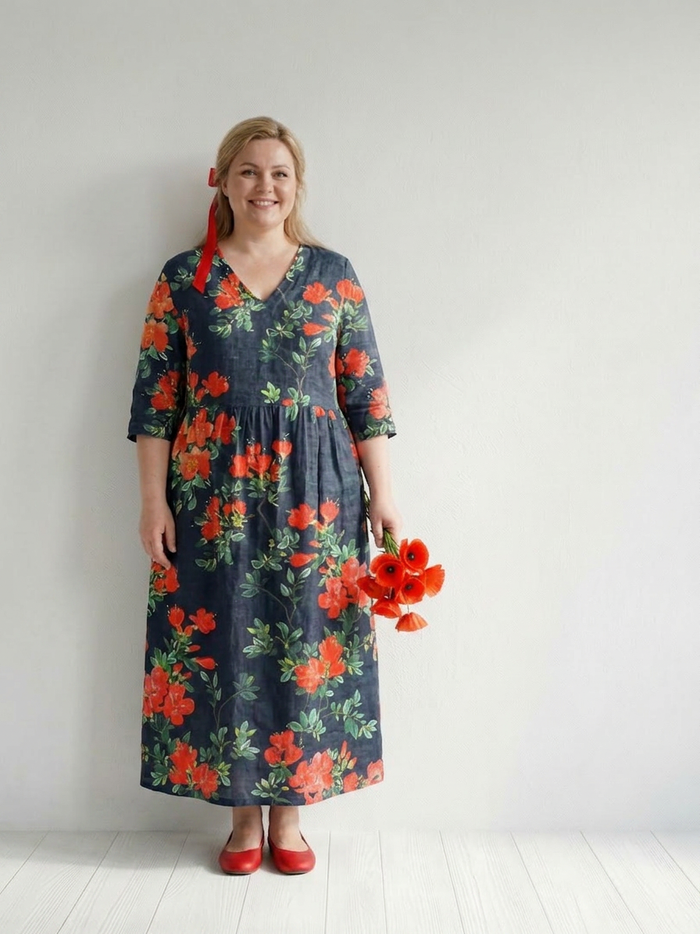 Hana | Lugna Draperade Blommig Midi Klänning