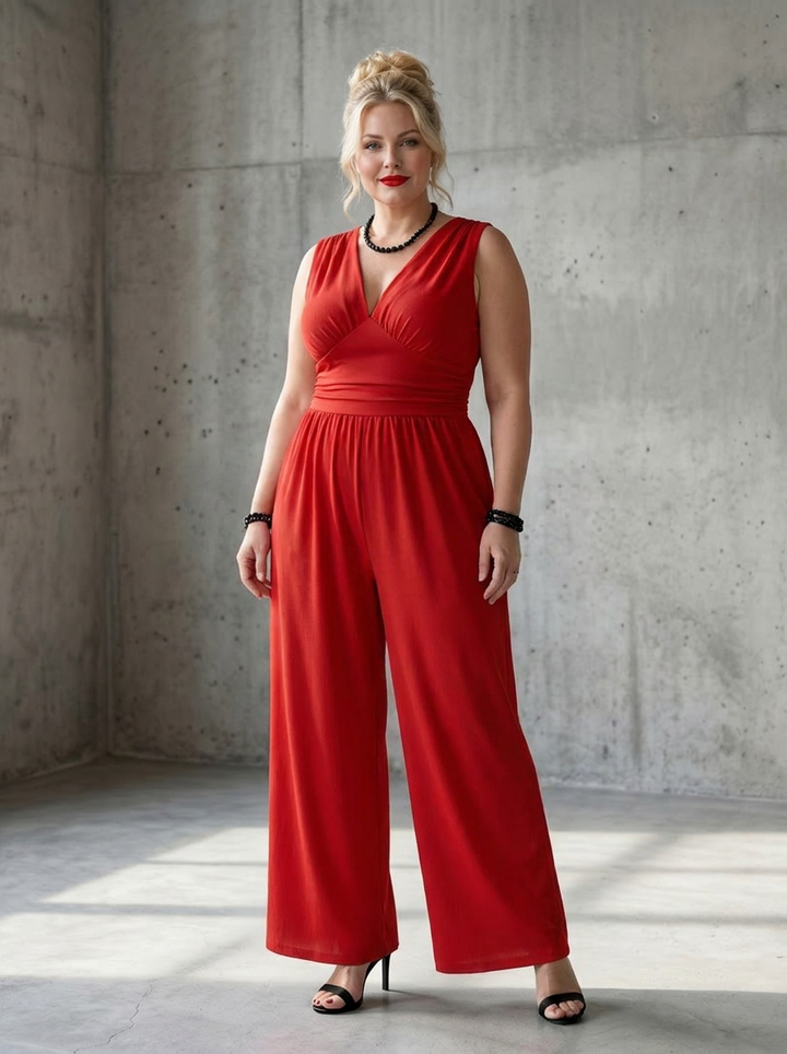 Tegan | Djup V-midja Definierad Vida Byxor Jumpsuit