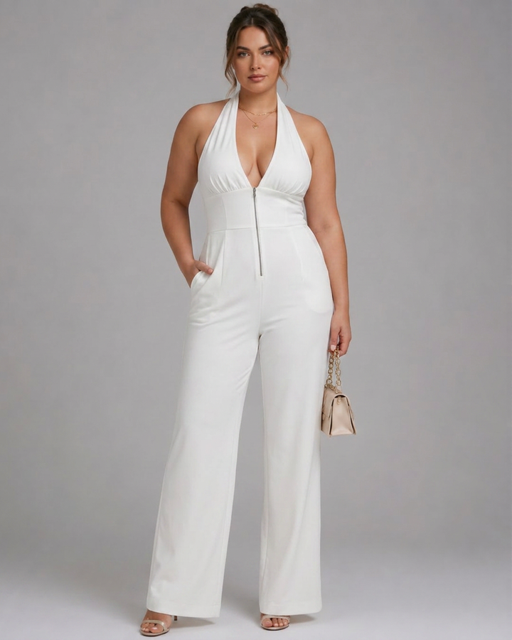Amina | Halterneck Vid Ben Ärmlös Jumpsuit