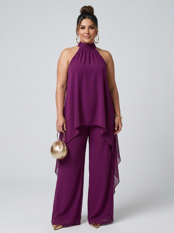 Fleur | Asymmetrisk Tunika Top med Vida Byxor Set