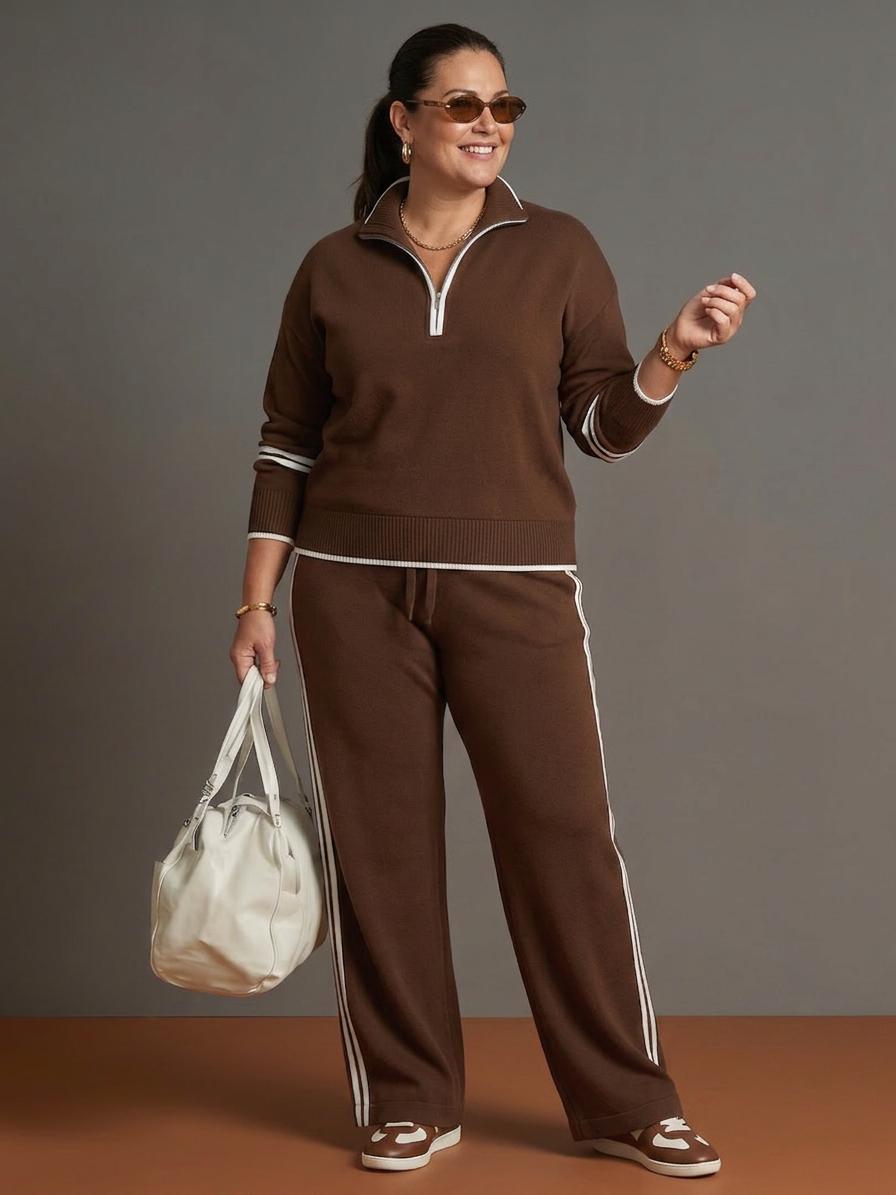 Greer | Zip Neck Långärmad Sidostrik Leggings Set
