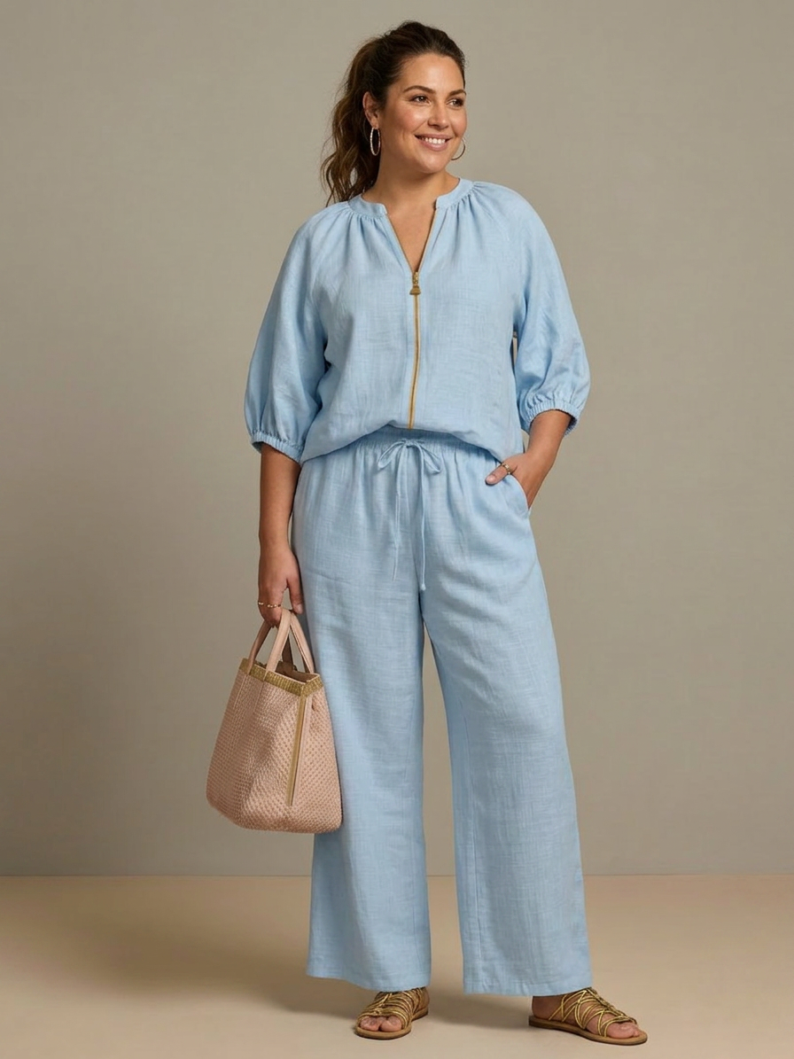 Cecily | Blus med dragkedja fram och vida byxor