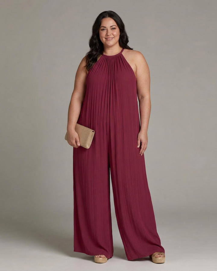 Wanda | Plisserad Halterneck Vid Ben Avslappnad Jumpsuit