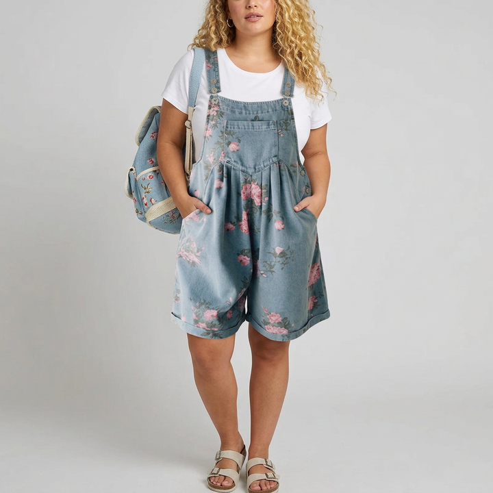 Solene | Vintage Tvättad Mjuk Bomullskänsla Denim Blommig Jumpsuit