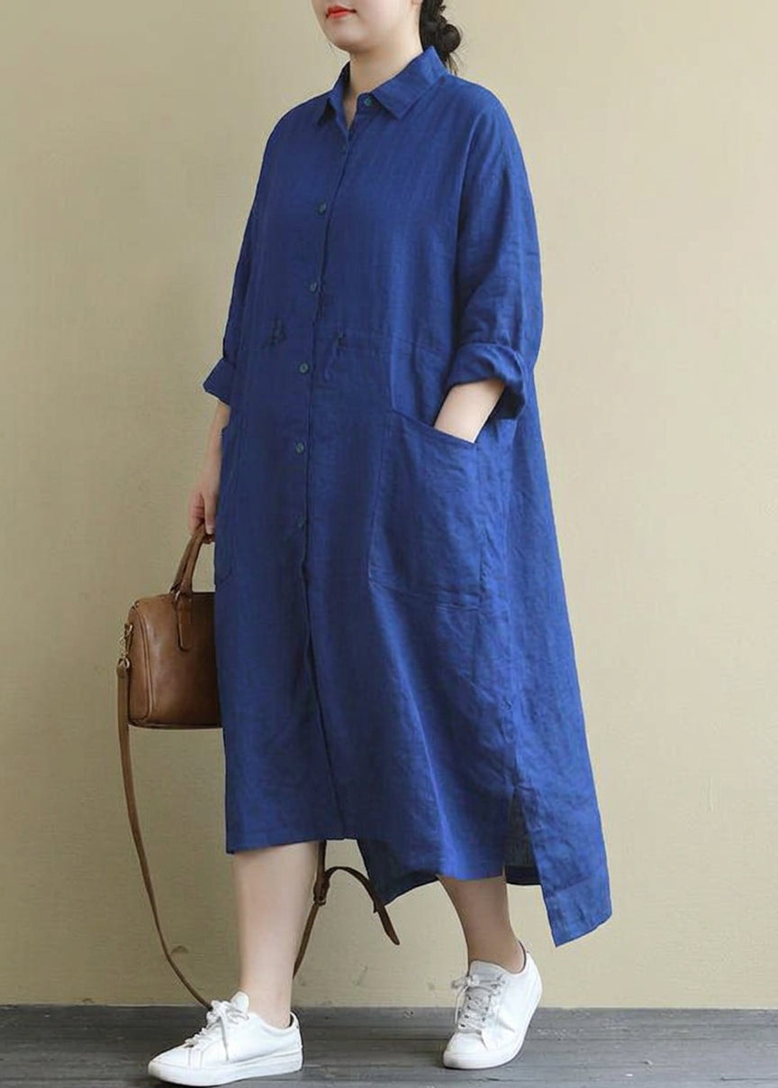 Isolde - Röd Linne Skjortklänning Casual Oversize Vår Maxi Klänningar