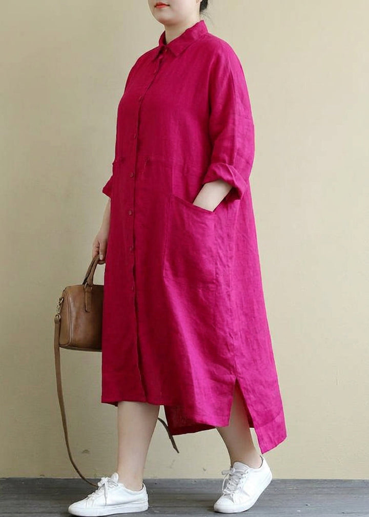 Isolde - Röd Linne Skjortklänning Casual Oversize Vår Maxi Klänningar
