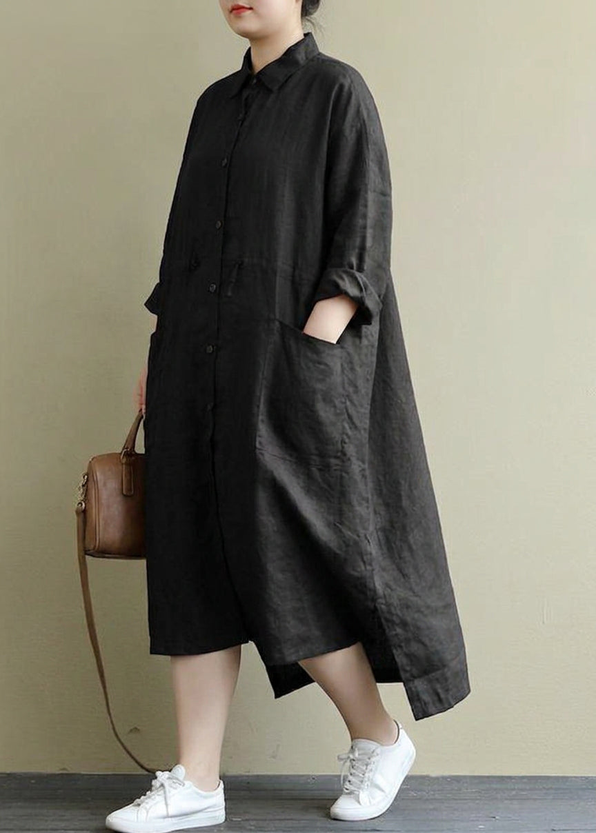 Isolde - Röd Linne Skjortklänning Casual Oversize Vår Maxi Klänningar
