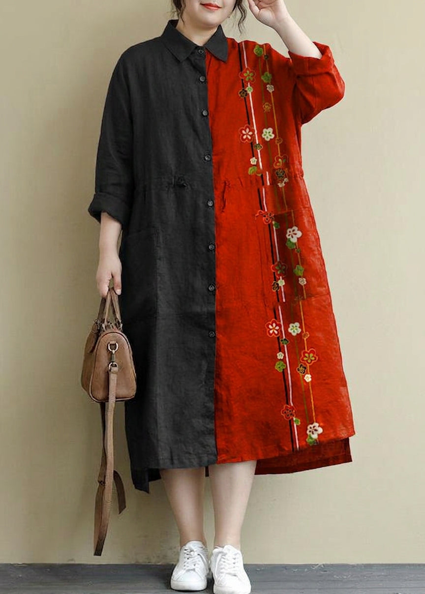 Isolde - Röd Linne Skjortklänning Casual Oversize Vår Maxi Klänningar