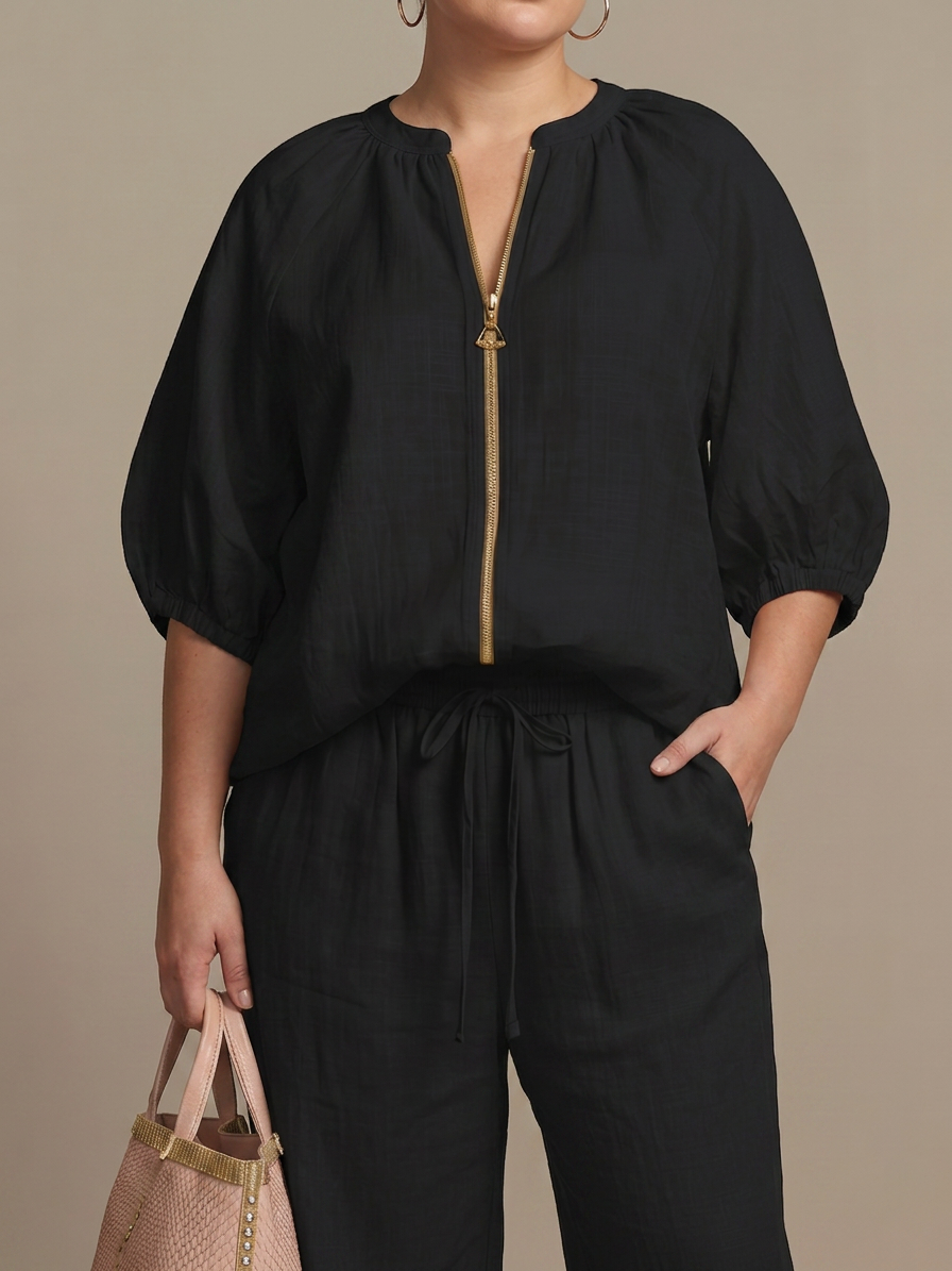 Cecily | Blus med dragkedja fram och vida byxor