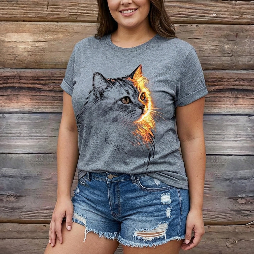 Shiloh | Avslappnad T-shirt med katttryck