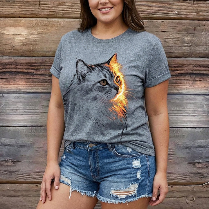 Shiloh | Avslappnad T-shirt med katttryck