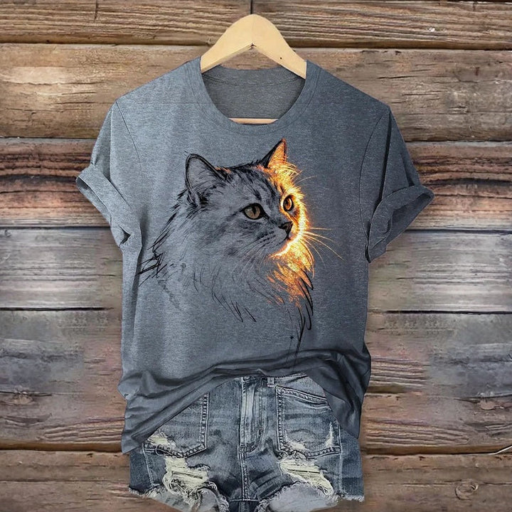 Shiloh | Avslappnad T-shirt med katttryck