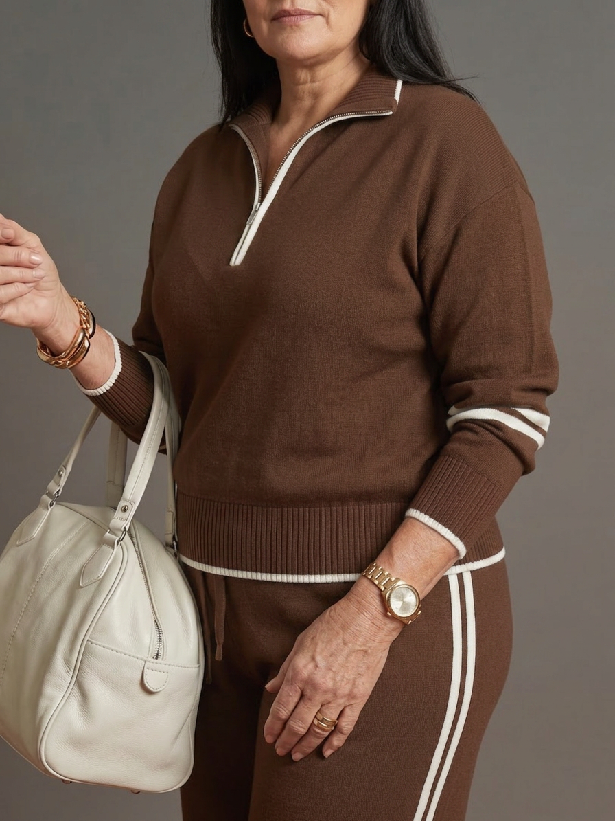 Greer | Zip Neck Långärmad Sidostrik Leggings Set