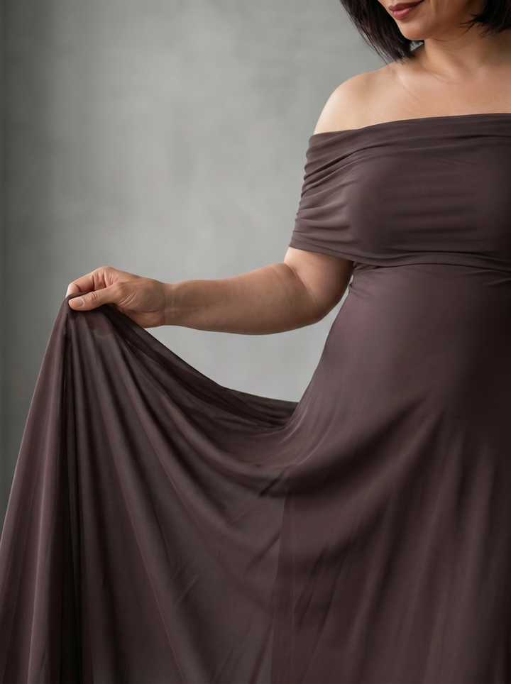 Astrid | Off Shoulder Draped Midi Klänning