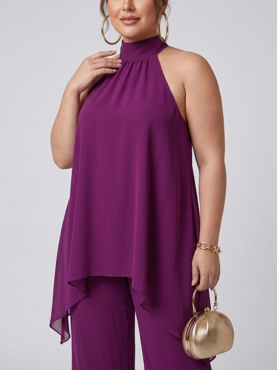 Fleur | Asymmetrisk Tunika Top med Vida Byxor Set