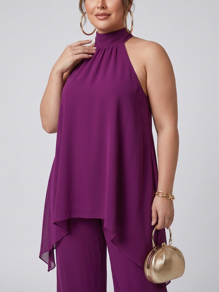 Fleur | Asymmetrisk Tunika Top med Vida Byxor Set