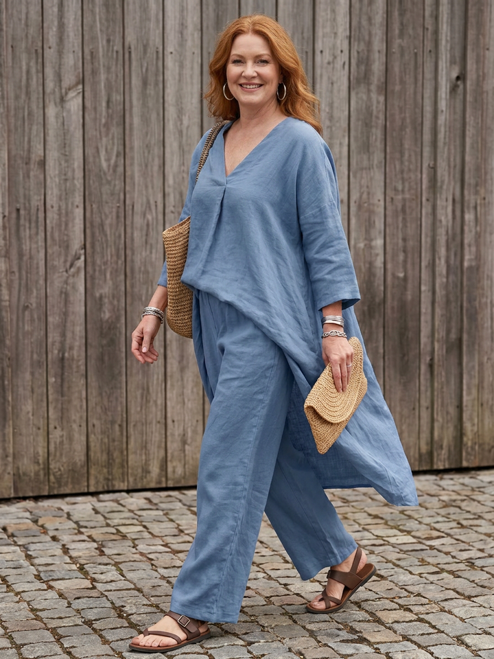 Juna | Lång Tunika Top och Vida Byxor Set