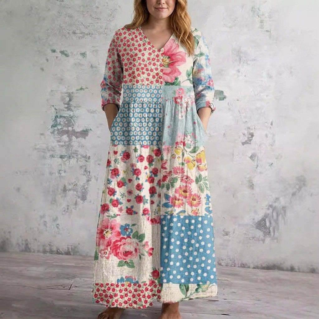 Juno | Patchwork Blommig Maxi Klänning