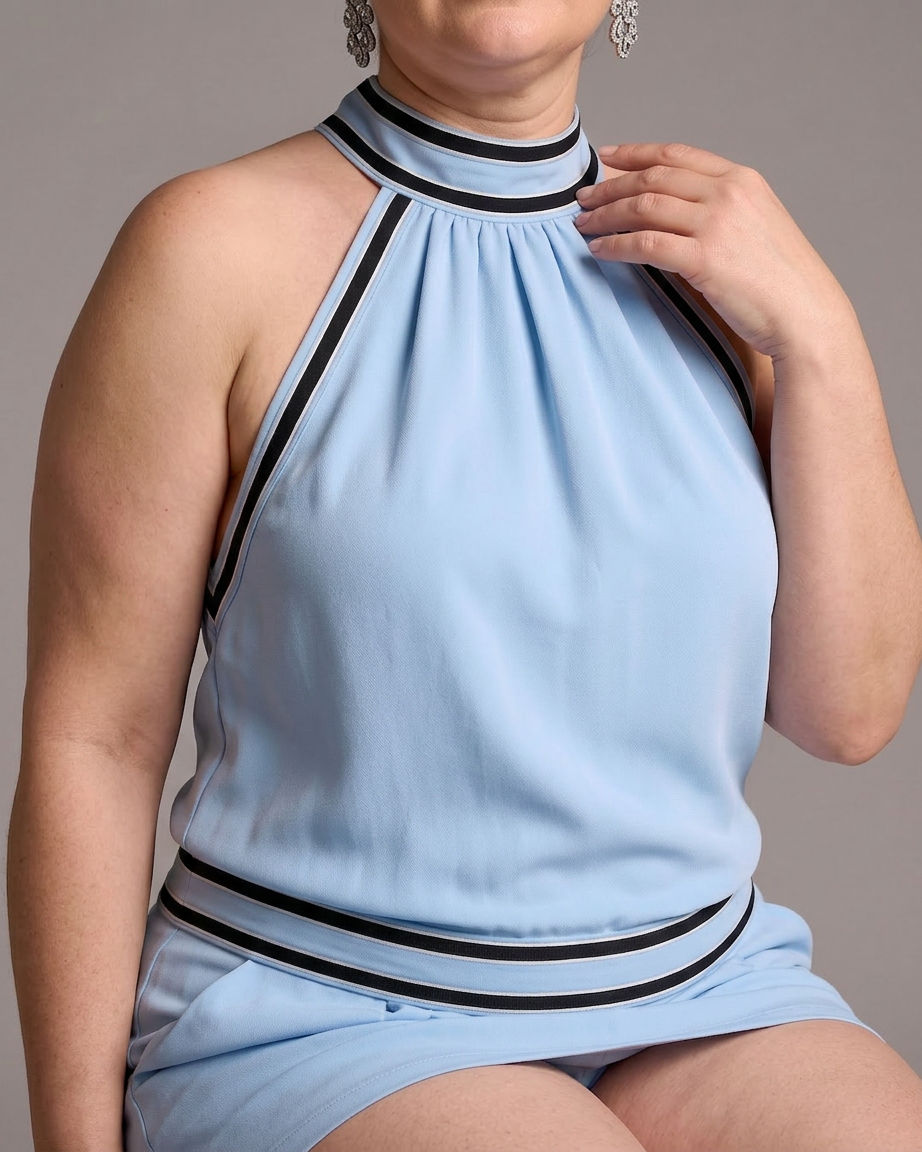 Saffran | Kontrastdetalj Halterneck Vidben Jumpsuit