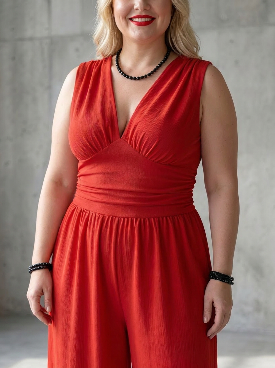 Tegan | Djup V-midja Definierad Vida Byxor Jumpsuit